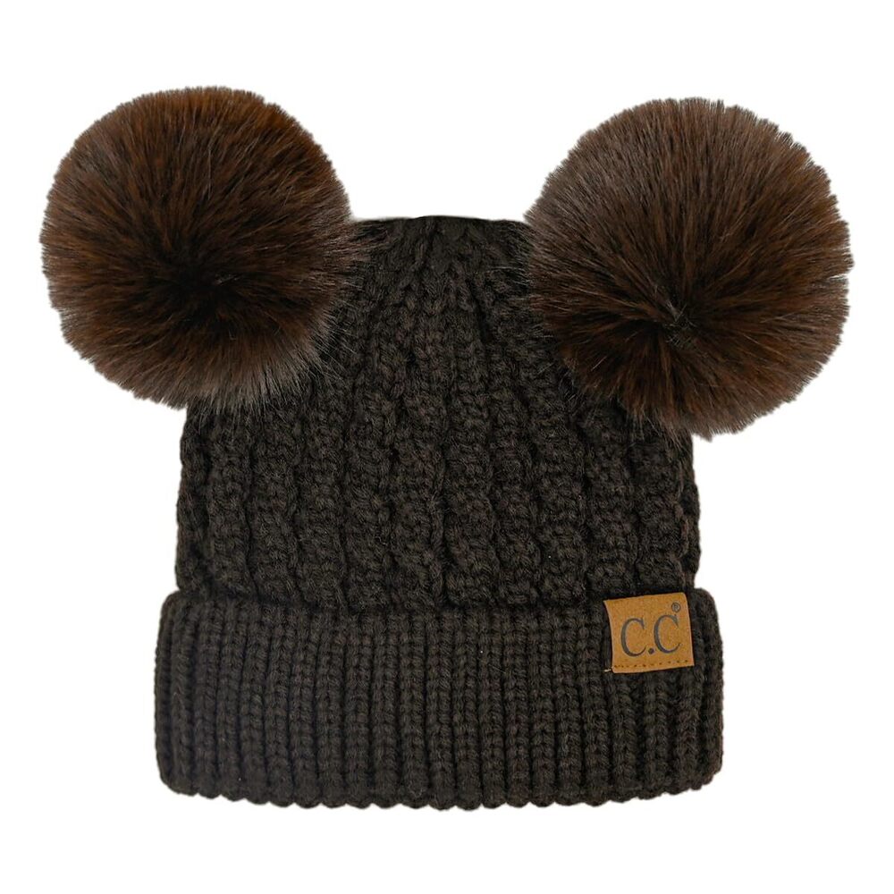 9814 Hatsandscarf Exclusives Cable Knit Double Pom Winter Beanie